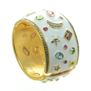 Kenneth Jay Lane KJL White Enamel Crystal Bangle Bracelet